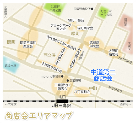 中道第二商店会　商店会エリアマップ